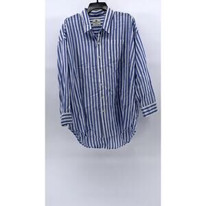 DENIMIST MONTAUK Women's Blue-Striped Button-Up Shirttail-Hem Top SZ S